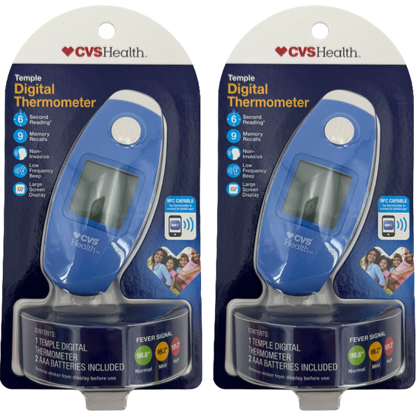 2 Pack - CVS Health Temple Digital Thermometer Non-Invasive 6 Sec Reading CVS